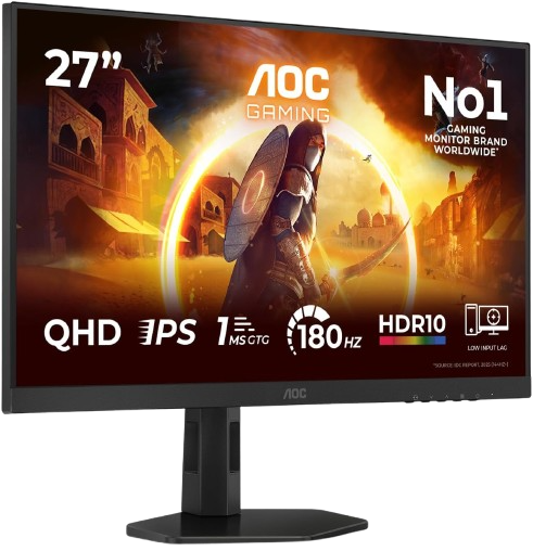 Monitor gaming de 27 pulgadas AOC Gaming Q27G4XF QHD 1440p a 180 Hz con panel Fast IPS, tiempo de respuesta de 0,5 ms MPRT y peana ergonómica regulable