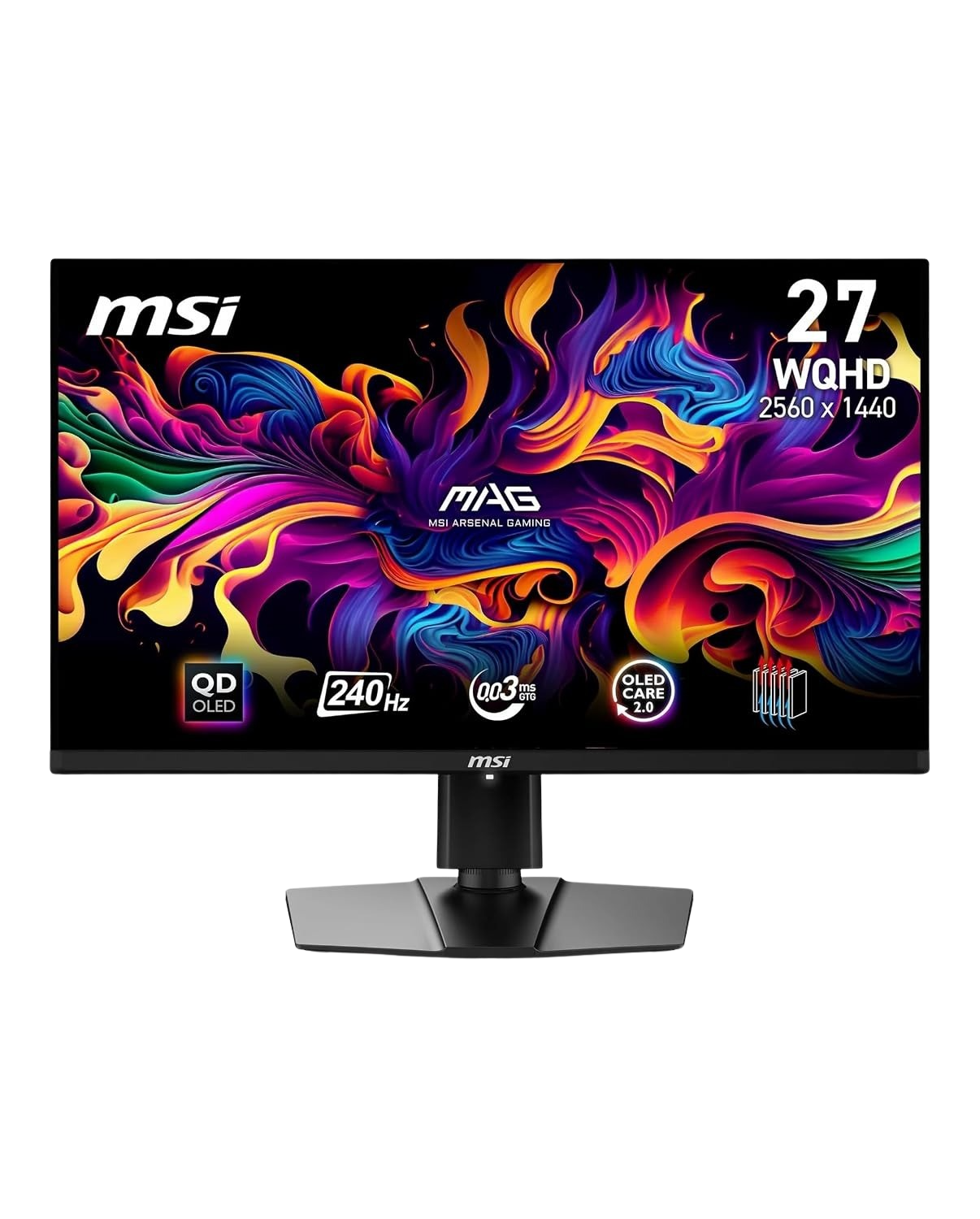 Monitor gaming 1440p QD-OLED de 26,5 pulgadas MSI MAG 271QPX E2 a 240 Hz con respuesta de 0,03 ms, HDR True Black 400, HDMI 2.1 y USB-C