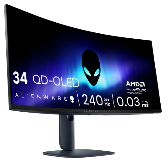 Monitor gaming ultrawide curvo de 34 pulgadas Alienware AW3423DWF con panel QD-OLED a 165 Hz, modo Creator sRGB y garantía Dell de 3 años