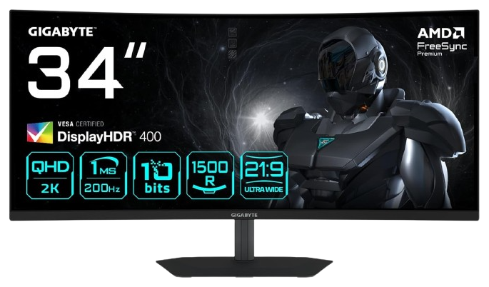 Monitor panorámico 21:9 de 34 pulgadas GIGABYTE G34WQC2 con panel VA curvo 1500R a 180 Hz y altavoces estéreo integrados