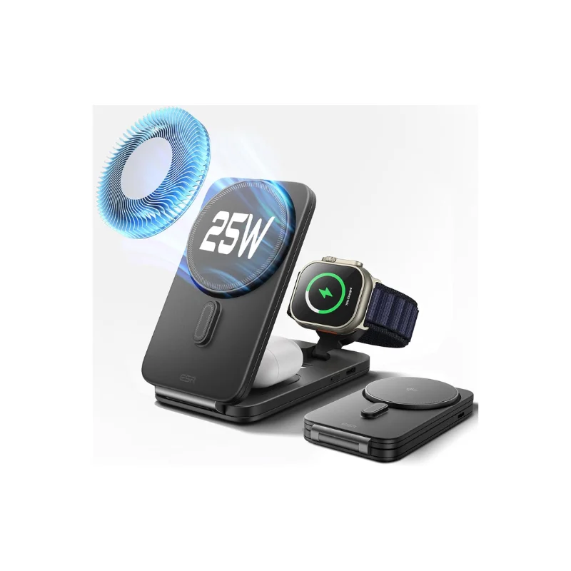 ESR CryoBoost 3-en-1 cargador Qi2.2 plegable para iPhone 17, Apple Watch y AirPods