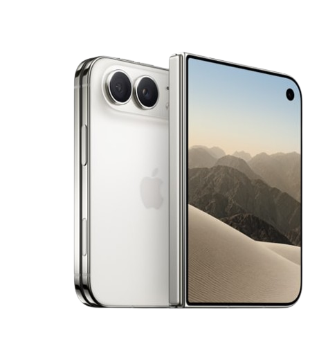 Nuevo iPhone Duo en acabado Blanco estelar con marco de titanio pulido y pantalla exterior