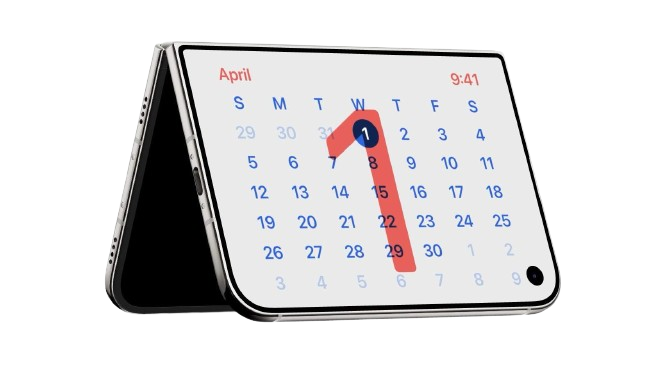iPhone Duo en modo En Reposo apoyado como calendario y reloj sobre la mesa