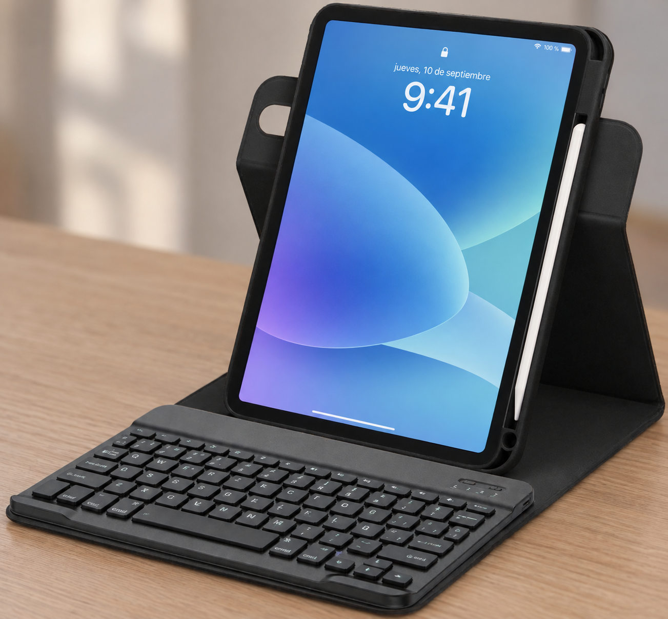 Bettdow Teclado Modular 360 grados con iPad en soporte vertical