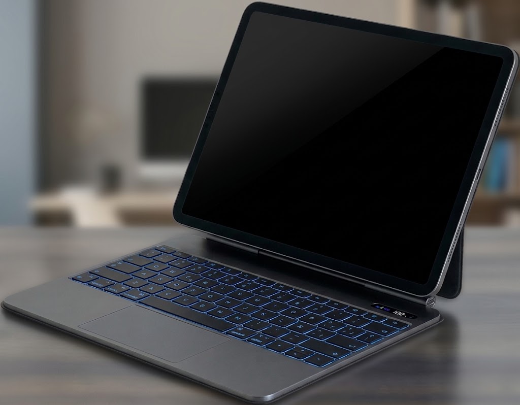Bettdow Teclado Flotante con iPad suspendido en escritorio