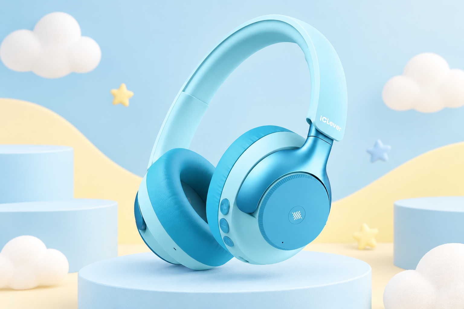 Auriculares infantiles iClever Q950 desplegados en perspectiva frontal