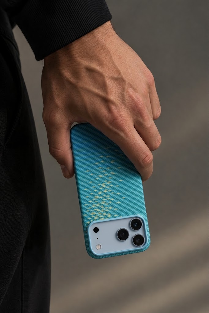 Funda PITAKA Edge para iPhone 18 Pro Max en acabado Burgundy sostenida en mano: agarre, textura y ergonomía real