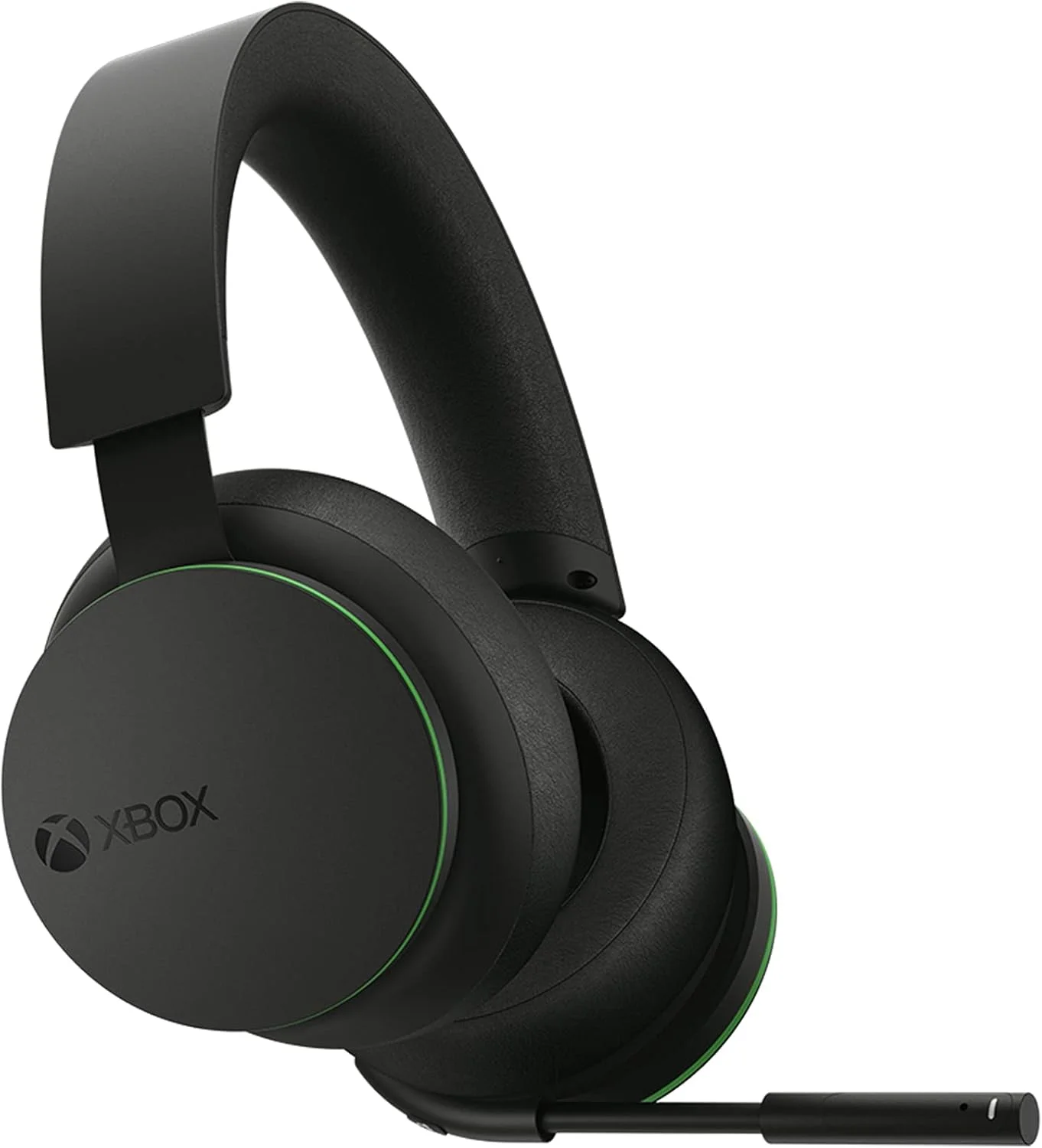 Auriculares de diadema Xbox negros con detalles verdes y micrófono plegable